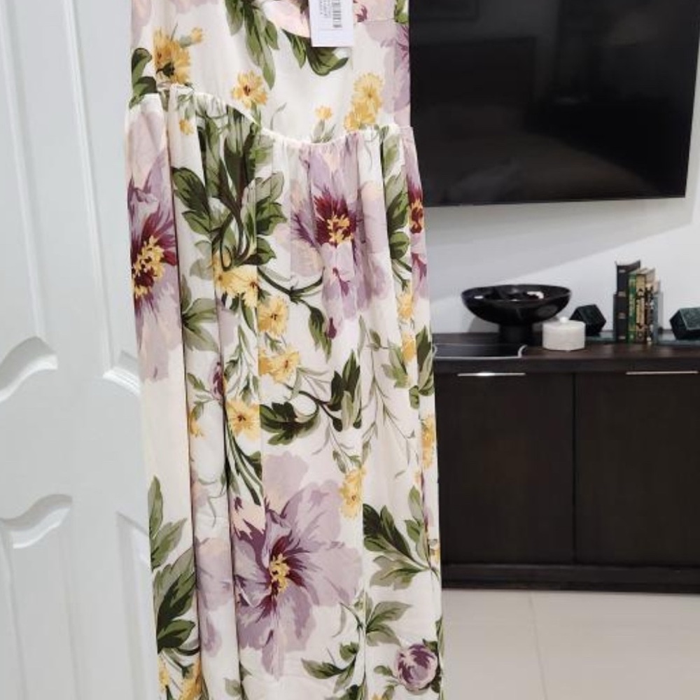 Reformation Floral Maxi Dress with Purple and Yellow Accents